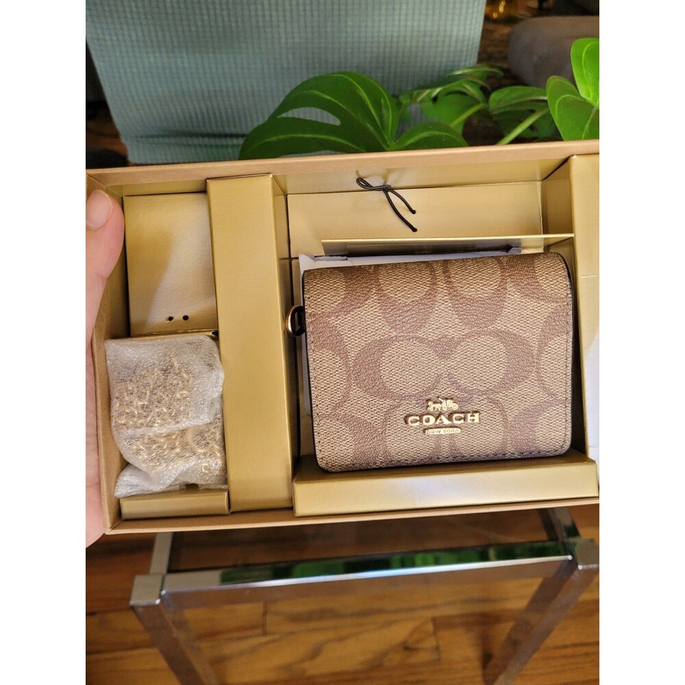 Coach Mini Wallet On Chain Signature Monogram Canvas Bag Purse - Picture 6 of 16